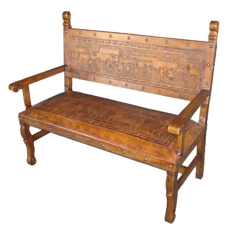 Spanish Heritage Bench, With Back, Kokopelli - New World Trading