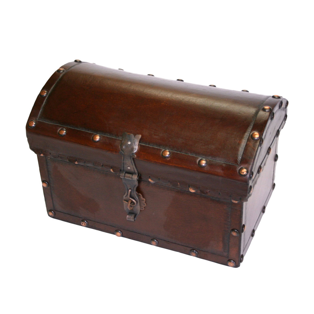 Small Box Round Top, Plain with Tacks, Antique Brown - New World Trading