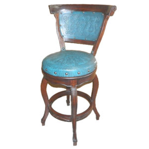 Spanish Heritage Round Barstool, with Back with Swivel, Teal